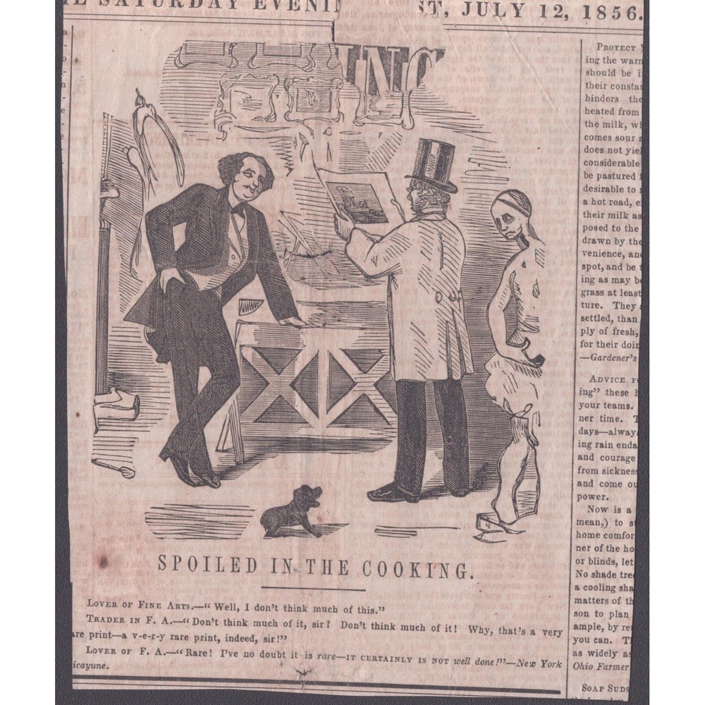 1856 Saturday Evening Post Original Clipping Spoiled in the Cooking Illustration